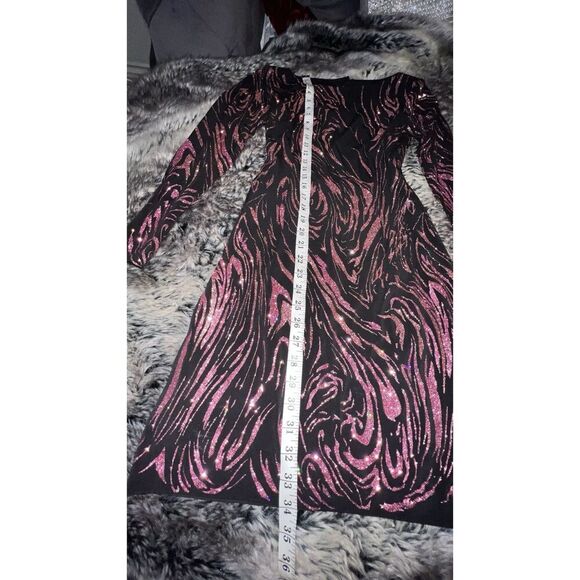 Cache Purple Black Swirl Beaded Long Sleeve Evening Cocktail Dress Sz S - Picture 9 of 15